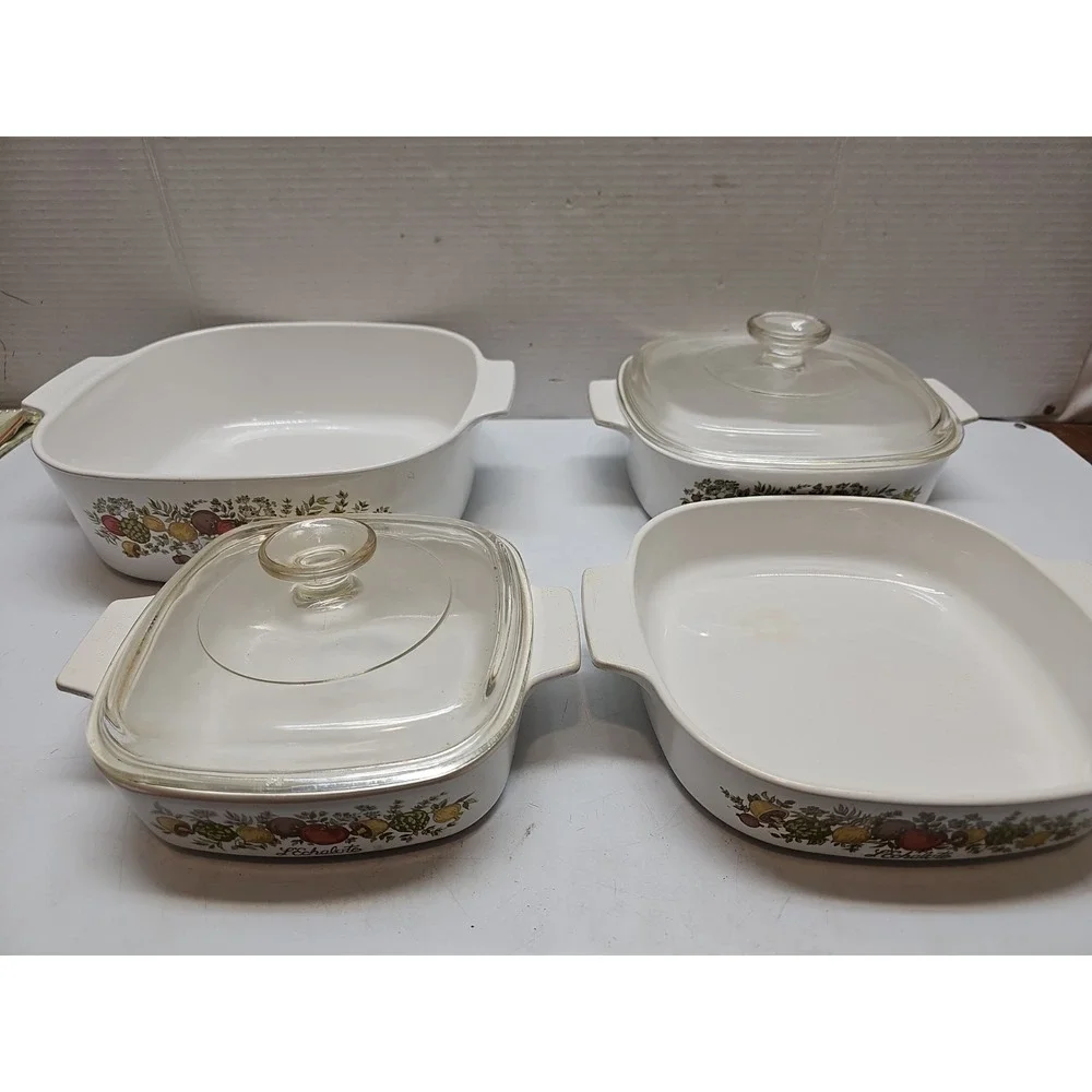 6pc Set Vintage Corning Ware Spice of Life Casserole Baking Dish Lot With 2 Lids